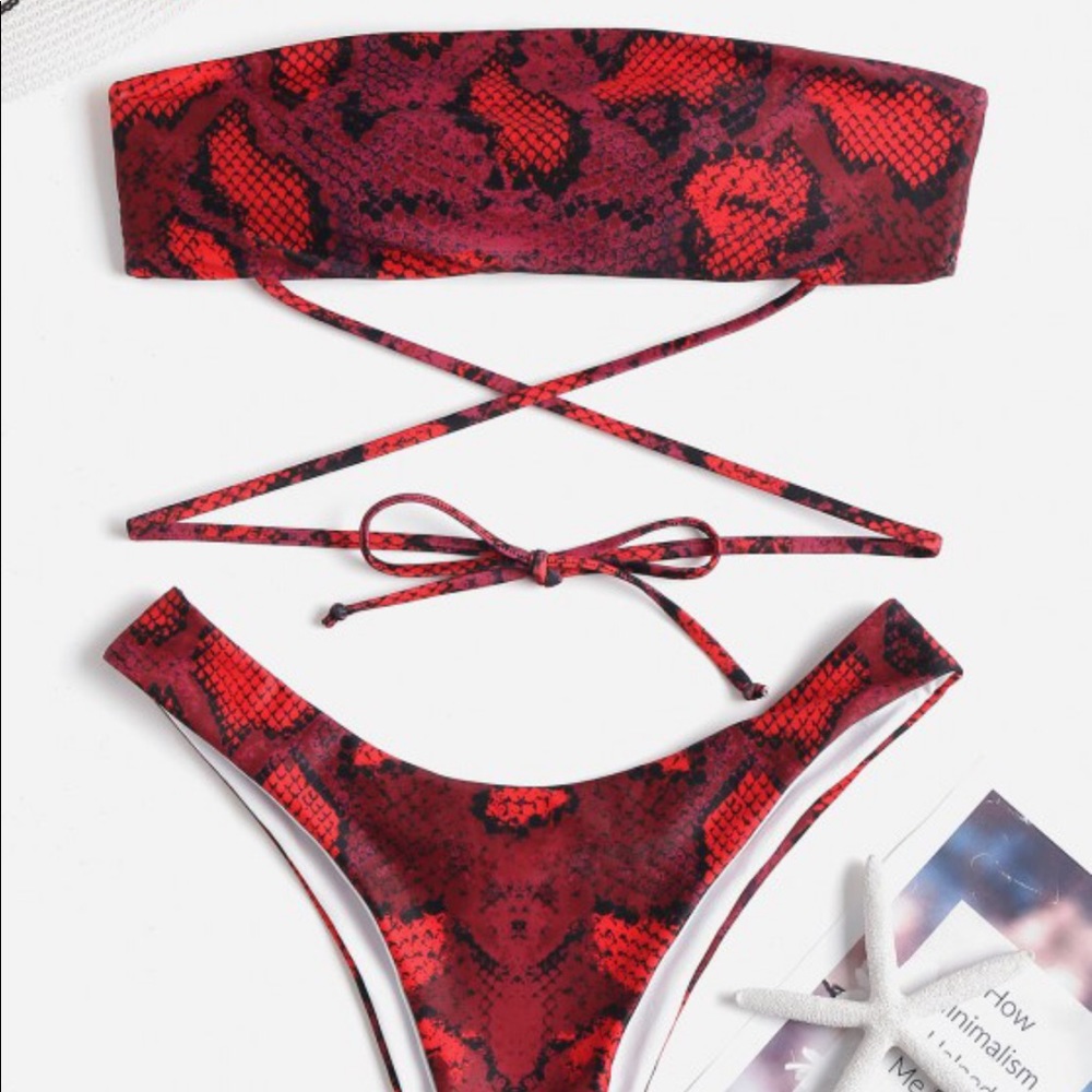 Zaful Snake Print Tie Bandeau Bikini❣️